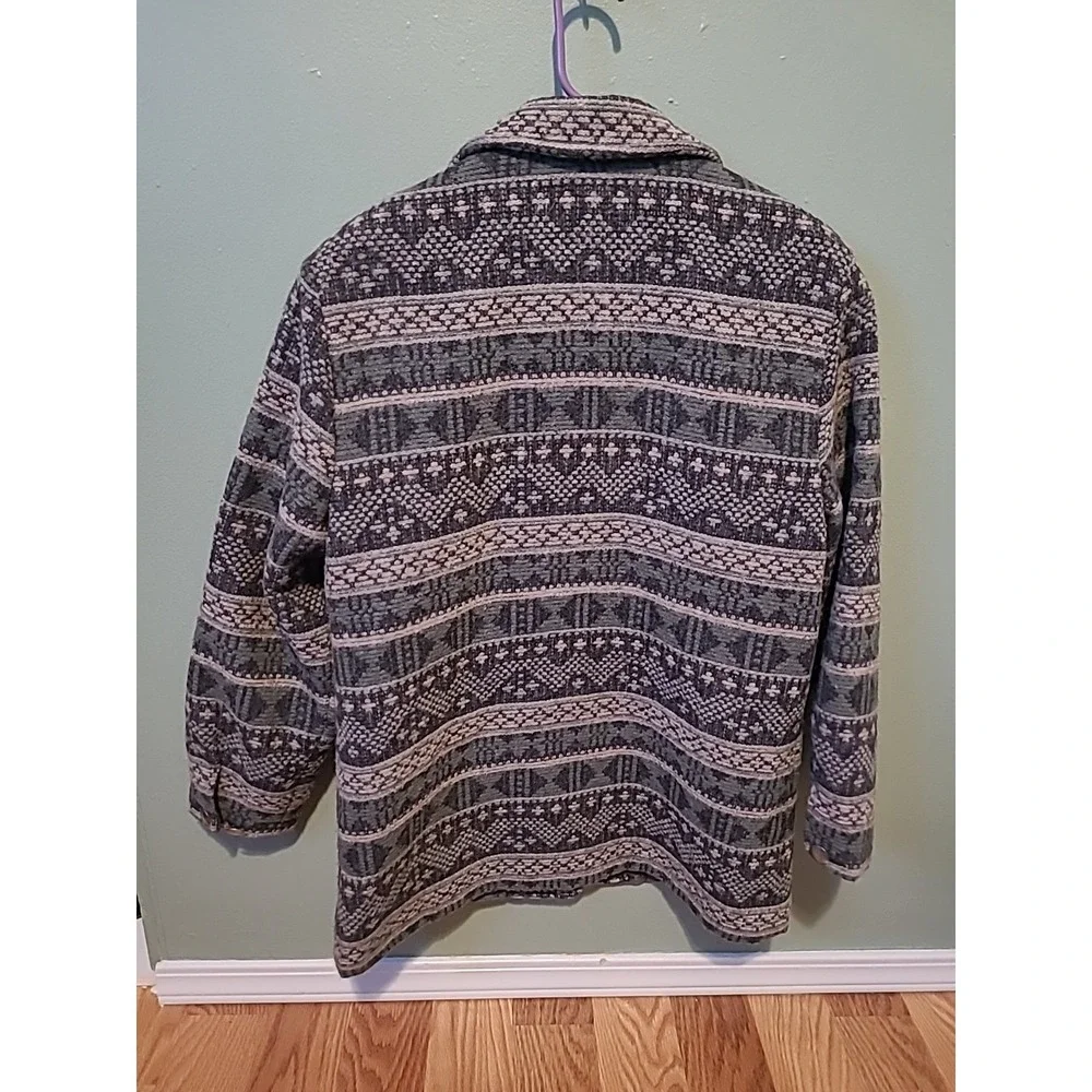 Vintage Woolrich Wool Long Coat Southwestern Aztec Print‎ Sage Women's Large